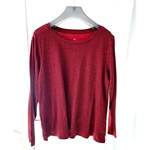 J. JILL  Petite Large Red Black Chevron Herringbone 100% PIMA COTTON‎ Crew Neck